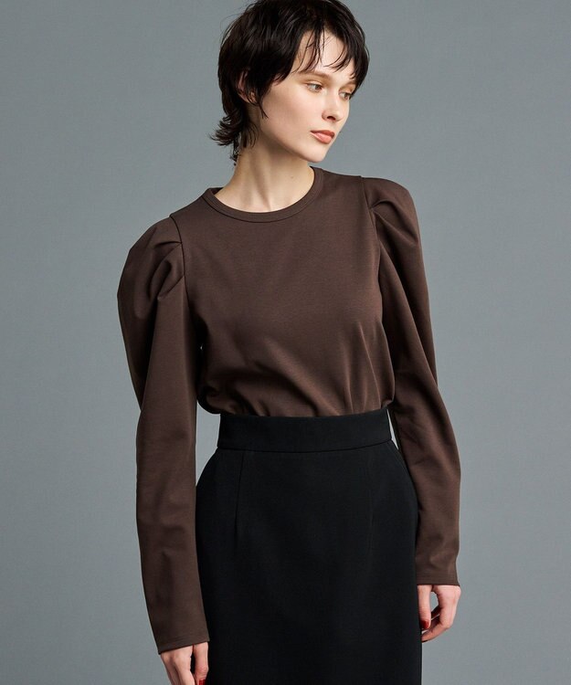 uncrave 【UVケア・接触冷感】ダブルフェイスジャージー ボリュームスリーブ カットソー(長袖)（uncrave STANDARD） ブラウン