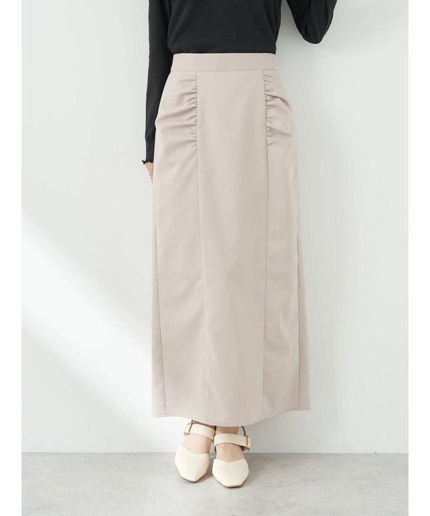 earth music&ecology ギャザーナロースカート Gray Beige