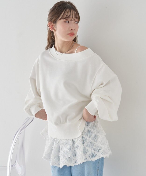 earth music&ecology 裾スリット裏毛プルオーバー Ivory