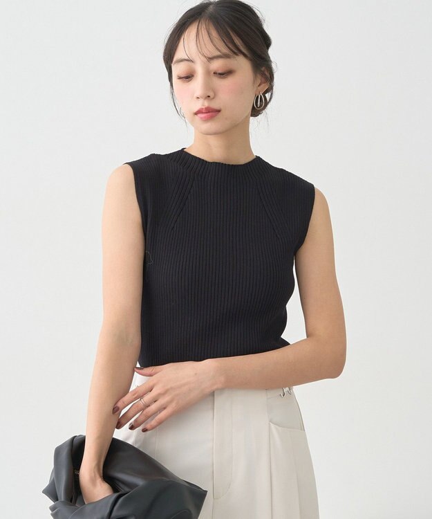 earth music&ecology ランダムリブボトルネックノースリーブニット Black