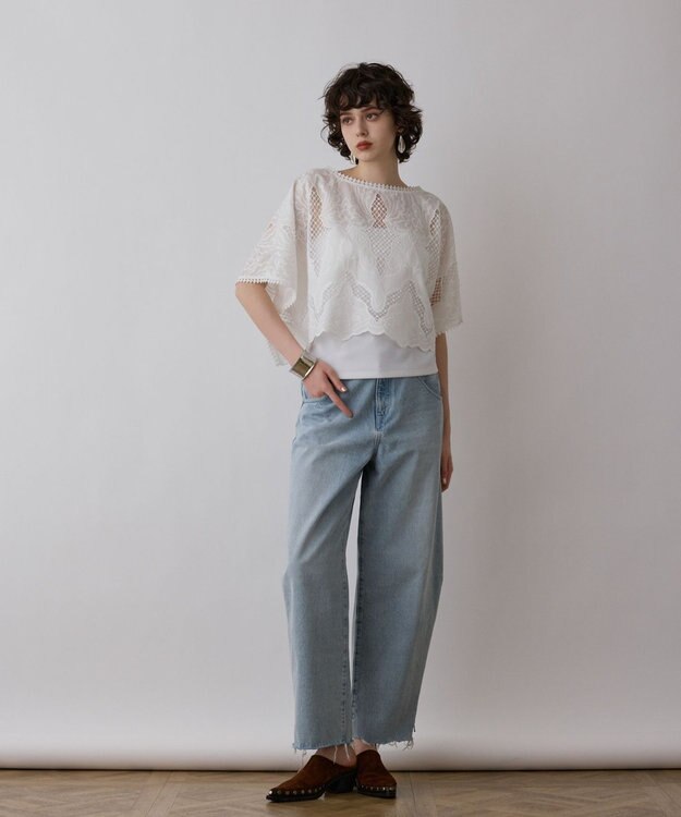 GRACE CONTINENTAL 刺繍ポンチョトップ ホワイト