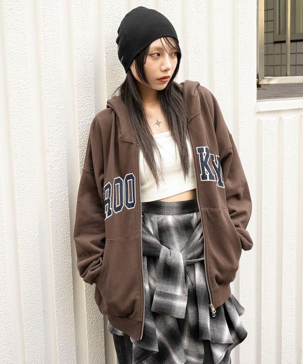 WEGO グラフィックBIGZIPパーカー ブラウン