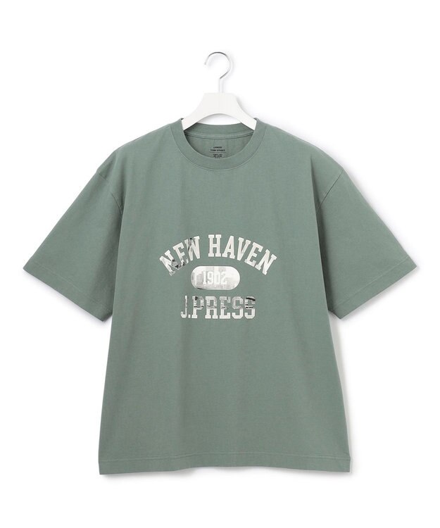 J.PRESS YORK STREET 【UNISEX】フォトプリント Tシャツ ”College Logo” ライトグリーン系