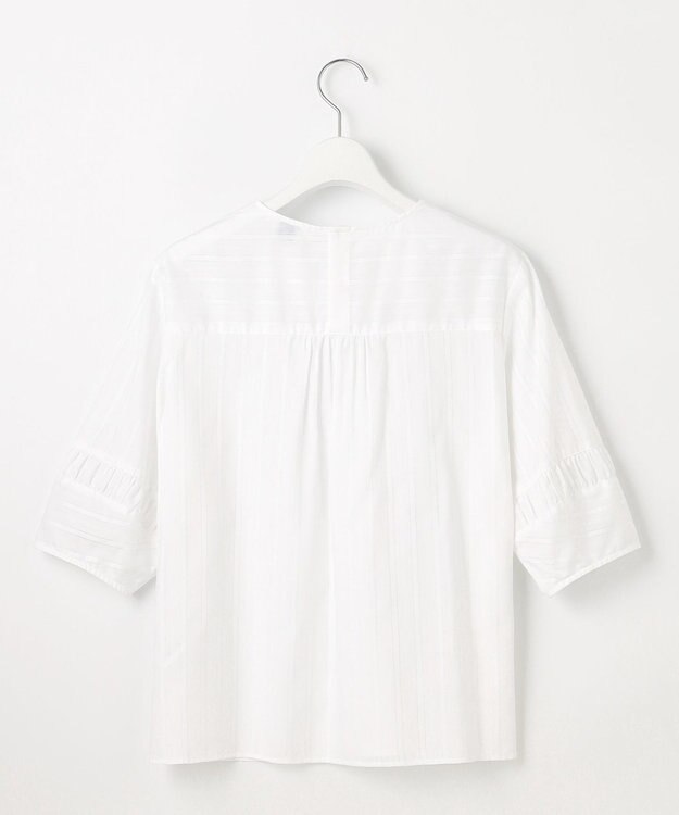 J.PRESS LADIES L 【WEB限定・洗える】セルロースカラミストライプ キーネック ブラウス 【WEB限定】ホワイト系