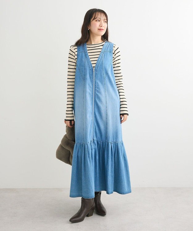 Green Parks ・ＳＵＧＡＲ　ＳＰＯＯＮ　Ｗ－ＺＩＰデニムロングワンヒ Indigo