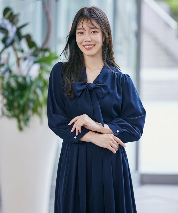 Tiaclasse 【洗える】リボンボウタイワンピース ネイビー