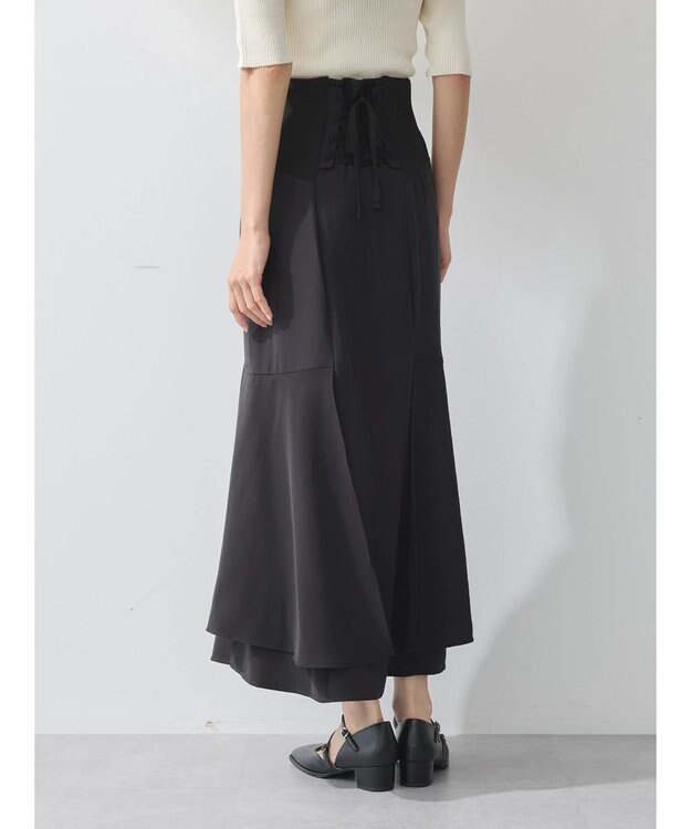 earth music&ecology サイドリブ切替バックレースアップスカート Black