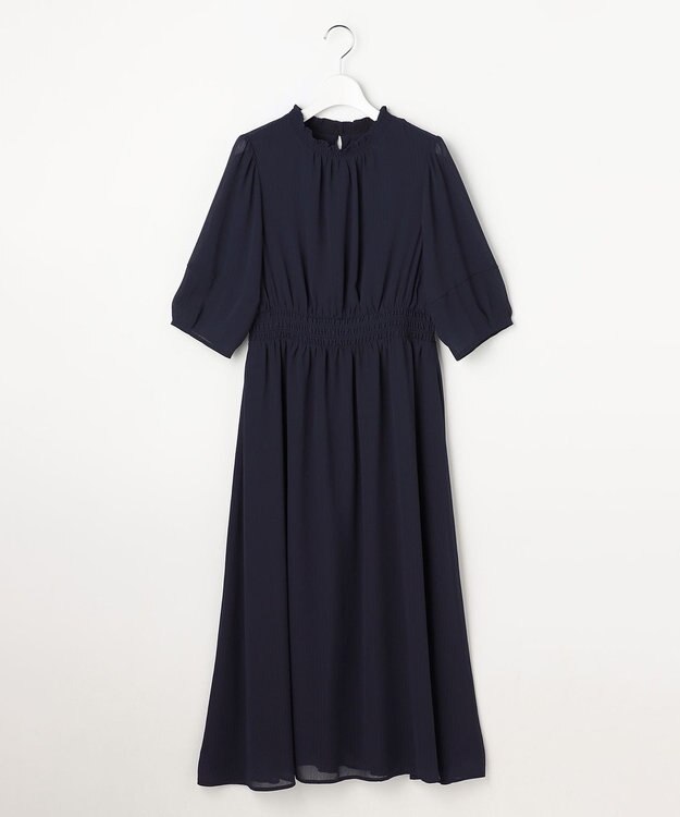 ANY SIS シアーシャーリング ワンピース ネイビー