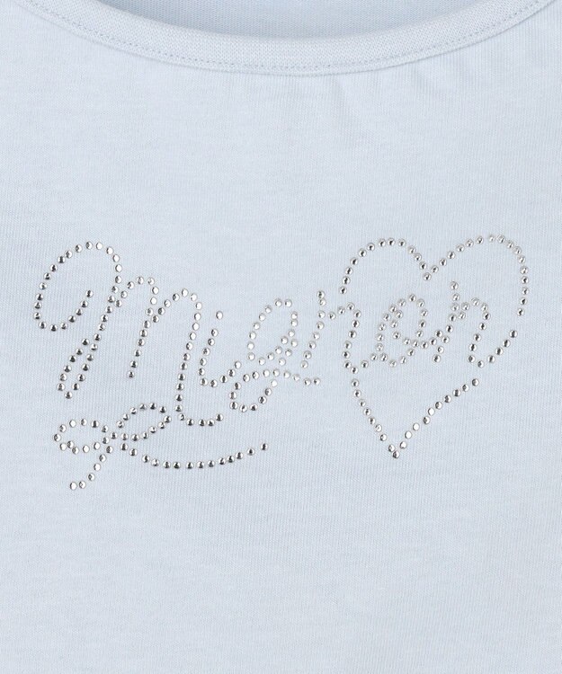 ANY KIDS 【綿100%】肩リボン×ラインストーンロゴ 半袖Tシャツ サックスブルー