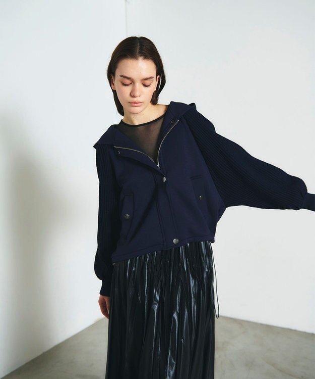 GRACE CONTINENTAL ニットコンビパーカー ネイビー