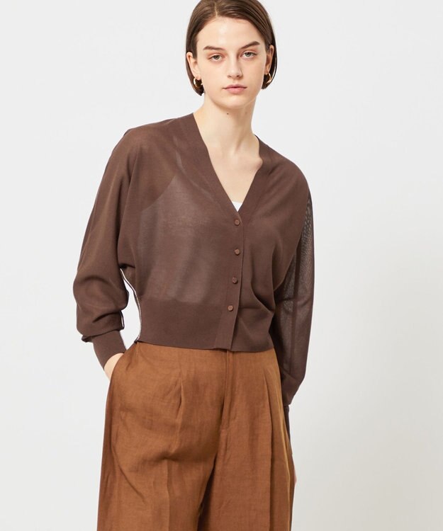 BEIGE， 【洗える】MOISE / 2WAYドルマンカーディガン Brown × White