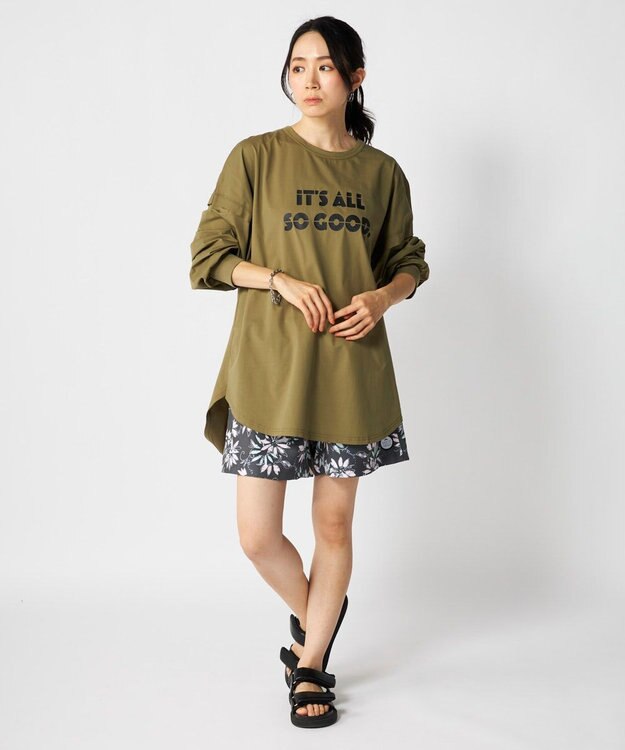 OP／FILA 【RUSTY】らくティブ｜プリント長袖Tシャツ カーキ