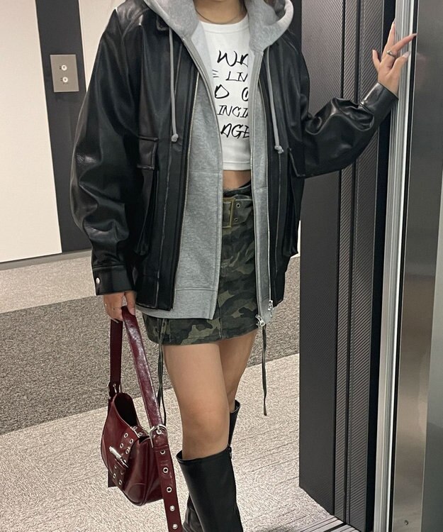 WEGO エイジドFレザーブルゾン ブラック