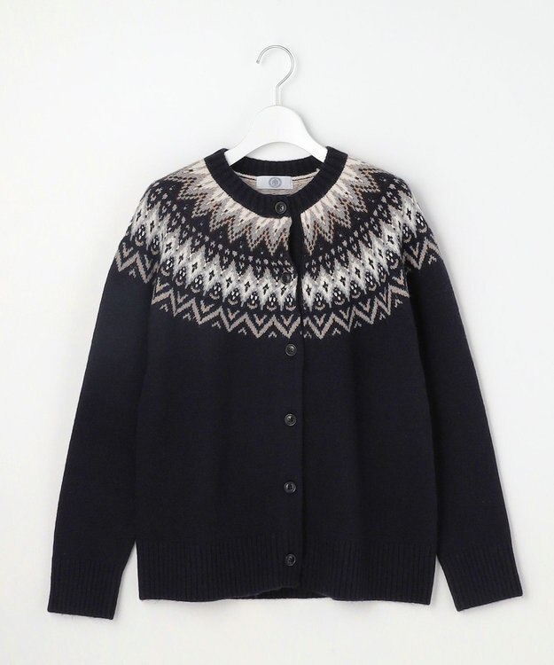 J.PRESS LADIES L FAIR ISLE ニット カーディガン ネイビー系