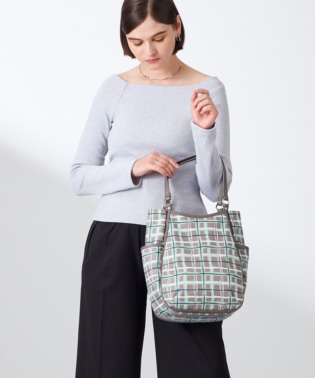 Y'SACCS ドローイングチェックトートバッグ グレー