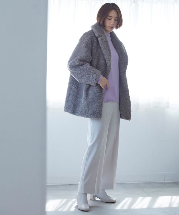 自由区 【裏起毛/撥水加工】TRギャバ ワイドクロップドパンツ ライトグレー系