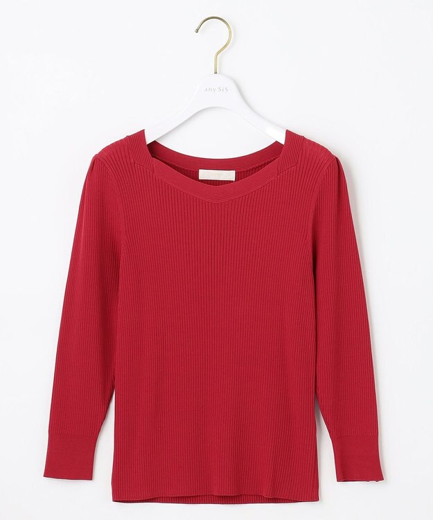 ANY SIS 【洗える】ネックポイントリブ ニット レッド