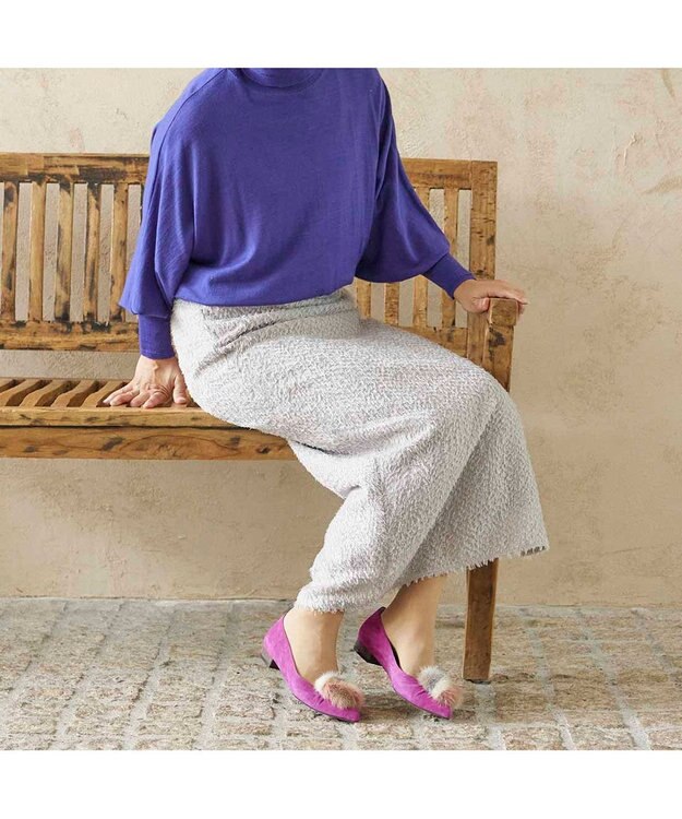 MODE ET JACOMO <MODE ET JACOMO>ファー付ポインテッドトゥフラットパンプス パープルスエード