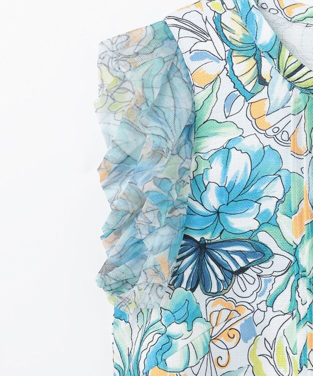 GRACE CONTINENTAL フラワーガーデンプリントトップ ブルー