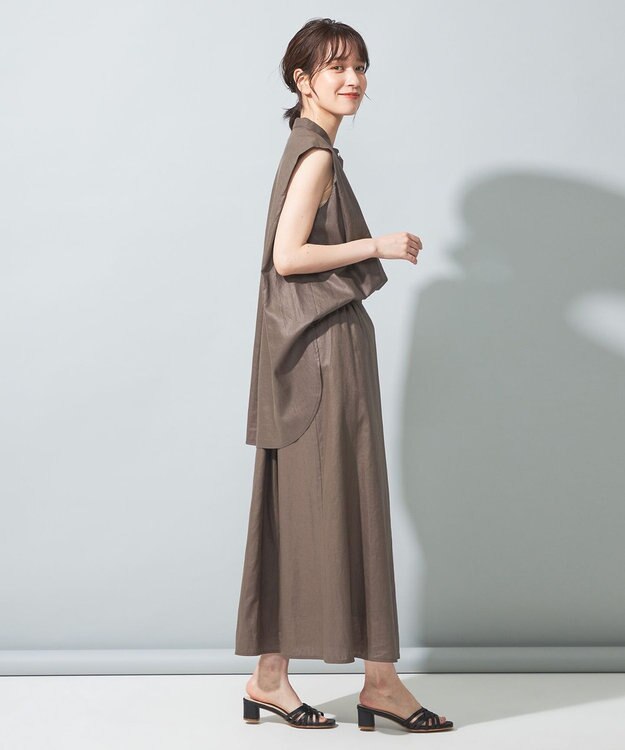 SHARE PARK LADIES 【洗える】リネンレーヨンコーティングウォッシュスカート チャコール