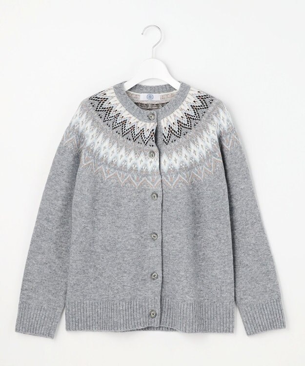 J.PRESS LADIES L FAIR ISLE ニット カーディガン グレー系