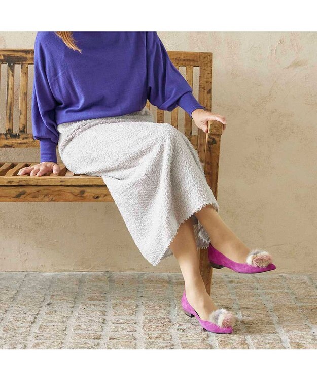 MODE ET JACOMO <MODE ET JACOMO>ファー付ポインテッドトゥフラットパンプス パープルスエード