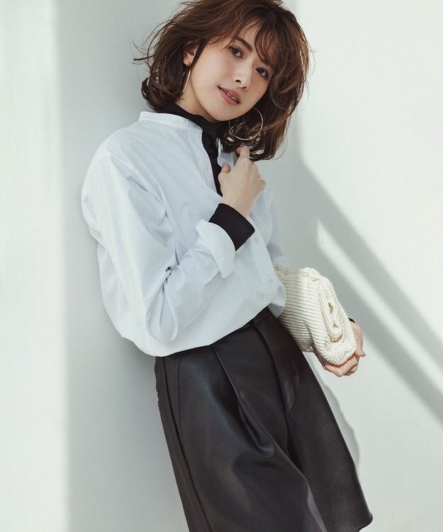 23区 【Oggi4月号掲載/洗える】CANCLINI バンドカラー シャツ ホワイト系