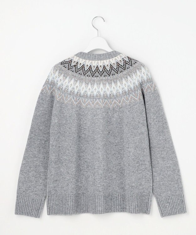 J.PRESS LADIES L FAIR ISLE ニット カーディガン グレー系