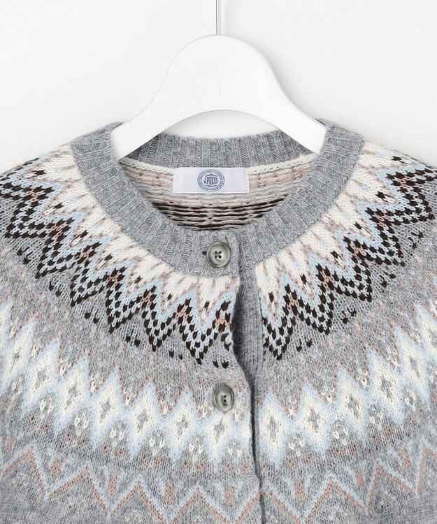 J.PRESS LADIES L FAIR ISLE ニット カーディガン グレー系