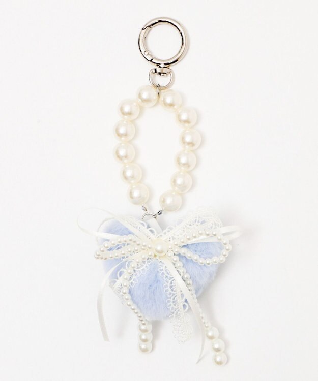 WEGO ファーハートダブルリボンキーホルダー サックス