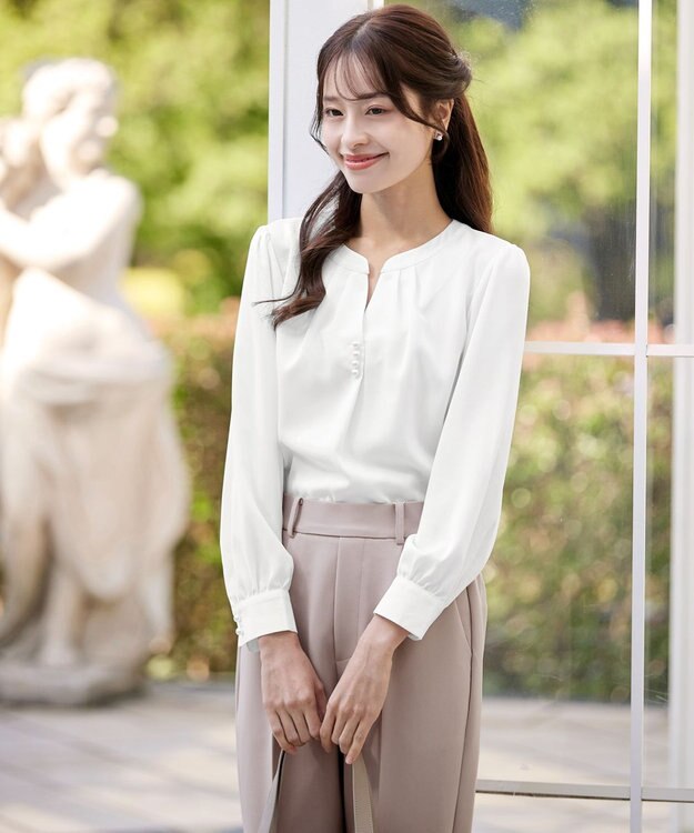 Tiaclasse 【洗える】スキッパー衿ボタンブラウス オフホワイト