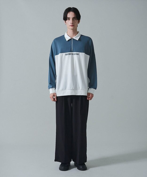 WEGO ドルマンポンチハーフZIPプルオーバー ブルー