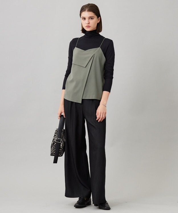 ICB L 【洗える】 ドレープスラブデニム ワイドパンツ ブラック系