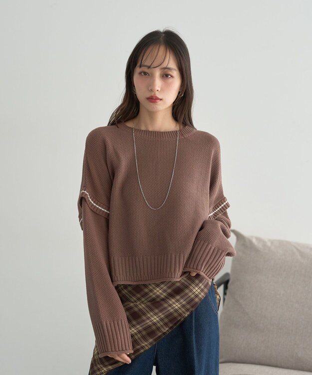 earth music&ecology 【洗濯機洗い可 / 選べる丈】アンチピリングC/A選べる丈配色ニット ブラウン