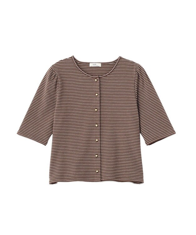 earth music&ecology ゴールドボタンボーダーカーディガン Brown