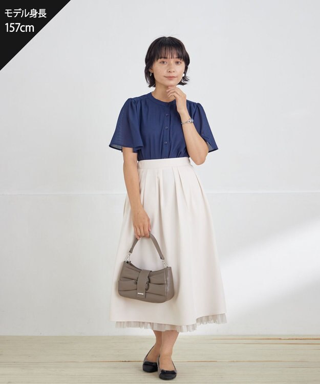 Tiaclasse L 【セットアップ対応・洗える】シアーチェックブラウス ネイビー