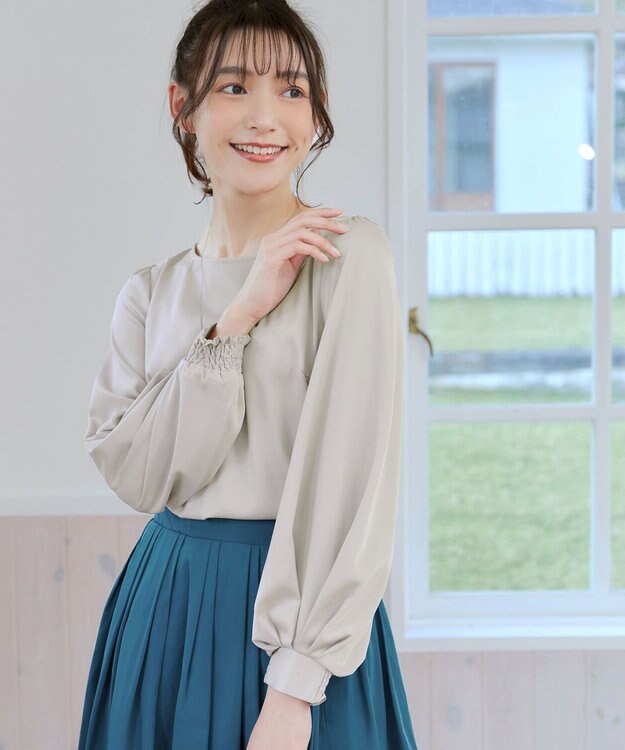 Tiaclasse L 【洗える】ボリュームスリーブブラウス グレージュ
