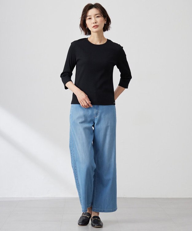 J.PRESS LADIES L リブ クルーネック カットソー ブラック系