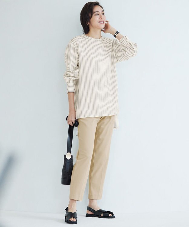 自由区 【SHIHOさん着用・洗える】SOMELOSチュニック ブラウス ブラウンストライプ