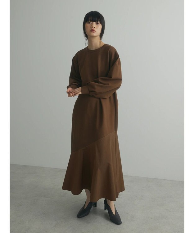 Green Parks armonia．布帛切り替えポンチワンピース Brown
