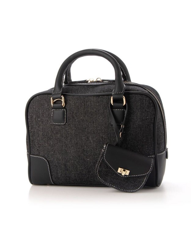 LA BAGAGERIE コットンクラシックミニボストン ブラックデニム