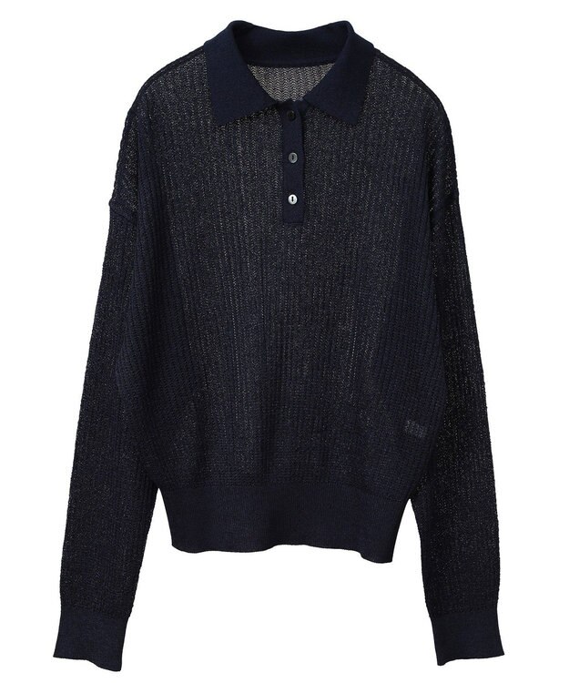 AMERICAN HOLIC メタルライクニットポロ Navy