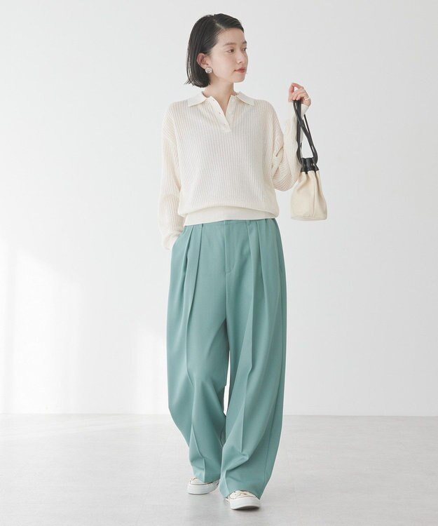 AMERICAN HOLIC メタルライクニットポロ Off White