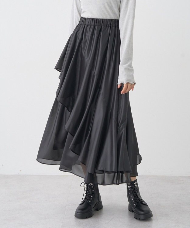 earth music&ecology シャイニーラッフルスカート Black