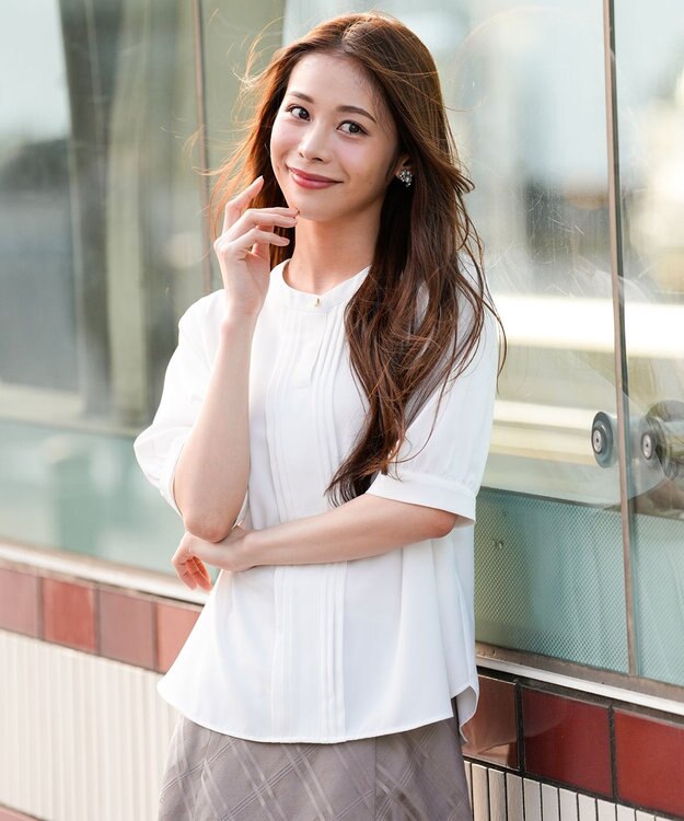 ANY SIS バンドカラーフロントタック ブラウス オフ