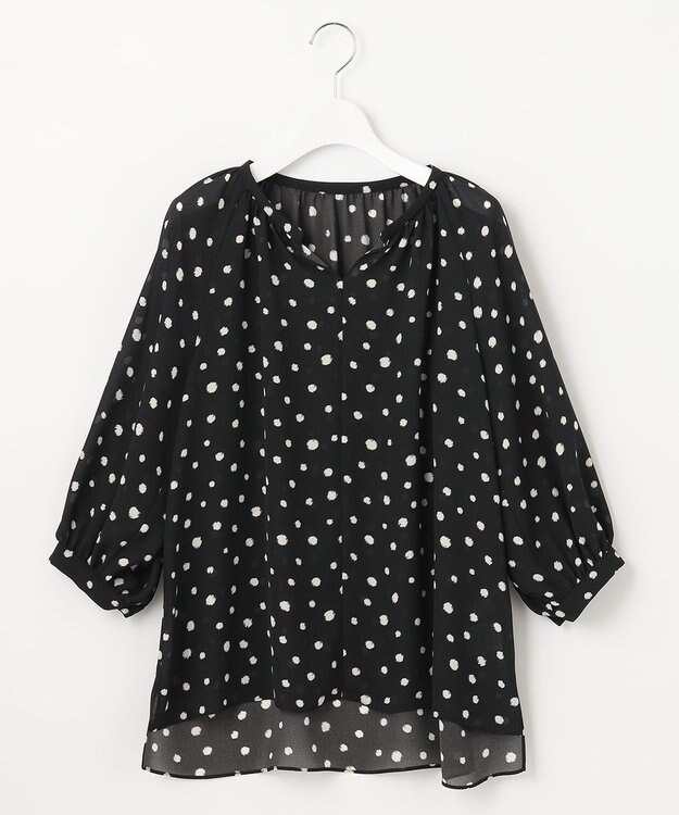 自由区 【セットアップ可】ドットプリント スキッパーブラウス ブラック系5