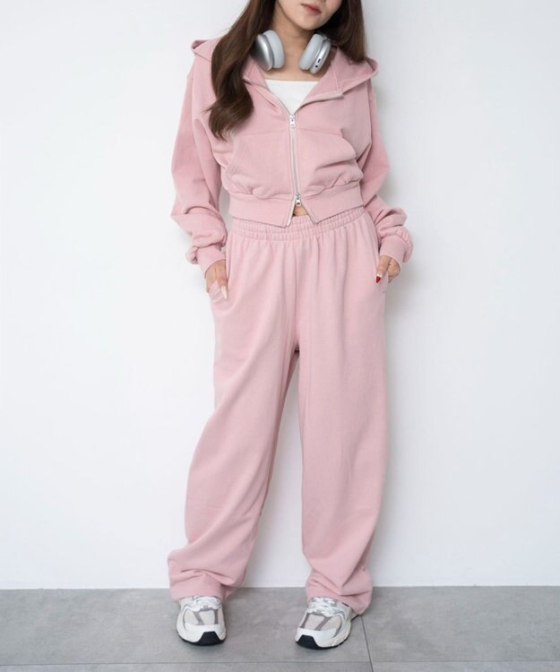 WEGO 【ウエストゴム/XSSMサイズ展開】スウェットワイドパンツ ピンク