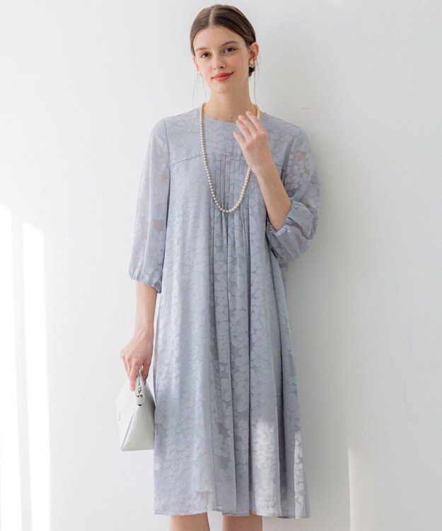 23区 L 【APPLAUDIR】フラワーサテンオパール ドレス グレイッシュブルー系
