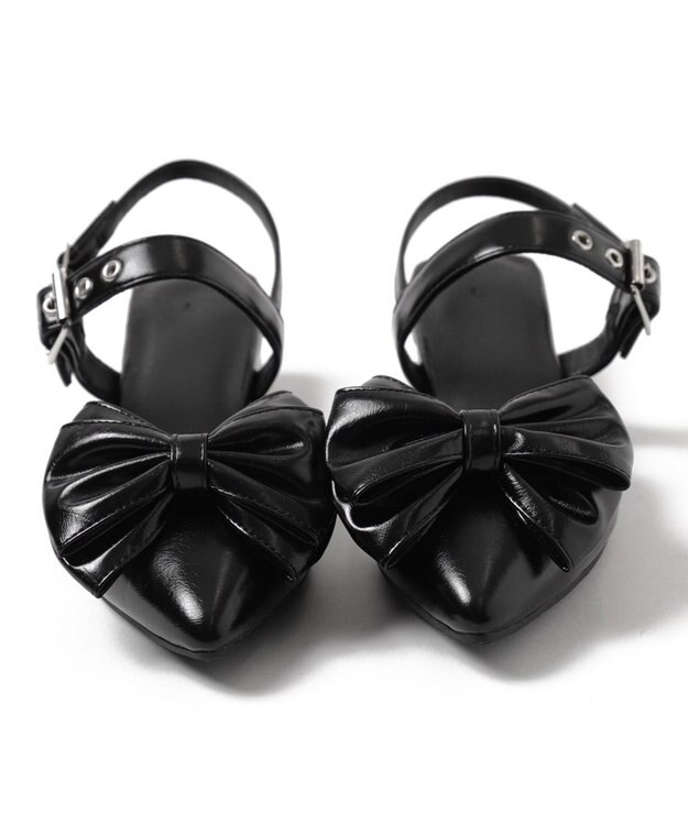 WEGO ダブルリボンポインテッドシューズ ブラック