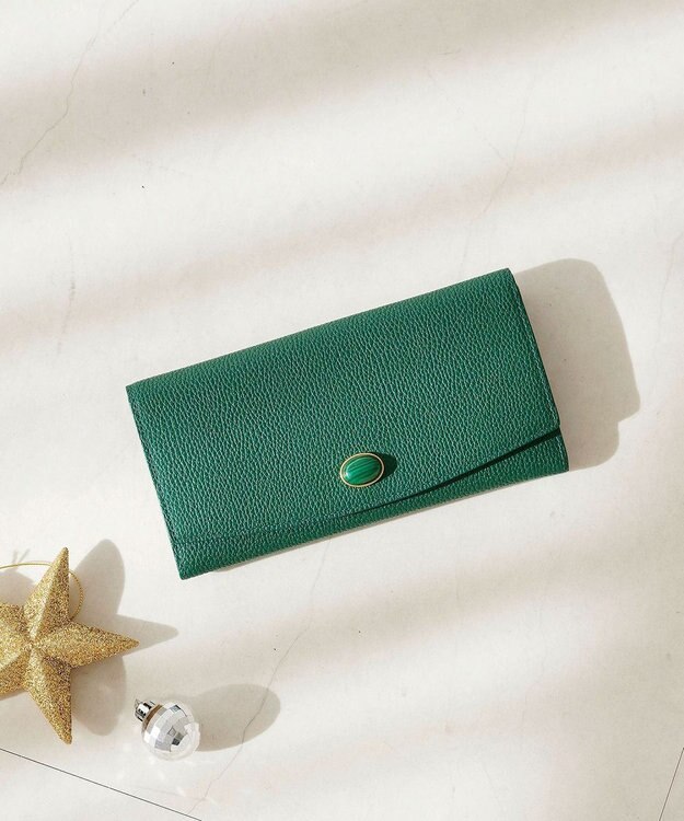 TOPKAPI 【TOPKAPI】gemdrops ジェムドロップ ミニエンボスレザー 天然石 長財布 ディープグリーン
